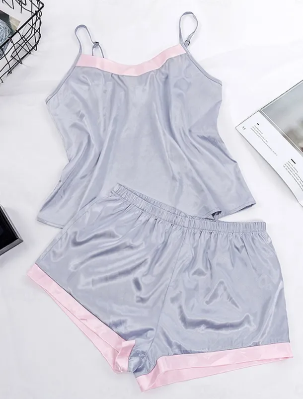 Women's Pajamas Pajama Top and Pant Sets Pure Color Fashion Casual Soft Home Daily Bed Satin Breathable Straps Sleeveless Strap Top Shorts Backless Summer Spring Home Outfits
