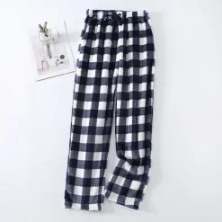 Women's Pajamas Pants Nighty Pjs 1 PCS Grid / Plaid Fashion Simple Comfort Party Home Bed Flannel Warm Breathable Long Pant Elastic Waist Print Pocket Fall Winter Home Outfits