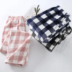 Women's Pajamas Pants Nighty Pjs 1 PCS Grid / Plaid Fashion Simple Comfort Party Home Bed Flannel Warm Breathable Long Pant Elastic Waist Print Pocket Fall Winter Home Outfits