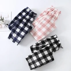 Women's Pajamas Pants Nighty Pjs 1 PCS Grid / Plaid Fashion Simple Comfort Party Home Bed Flannel Warm Breathable Long Pant Elastic Waist Print Pocket Fall Winter Home Outfits