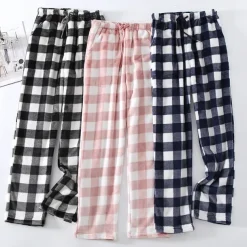 Women's Pajamas Pants Nighty Pjs 1 PCS Grid / Plaid Fashion Simple Comfort Party Home Bed Flannel Warm Breathable Long Pant Elastic Waist Print Pocket Fall Winter Home Outfits