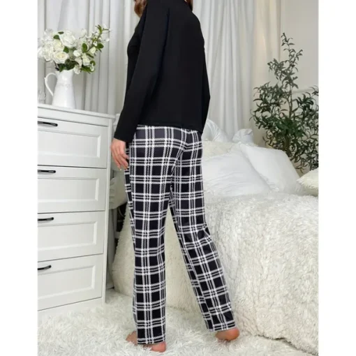 Women's Pajamas Sets Grid / Plaid Letter Fashion Comfort Home Daily Bed Breathable Crew Neck Long Sleeve T shirt Tee Pant Elastic Waist Fall Winter Home Outfits