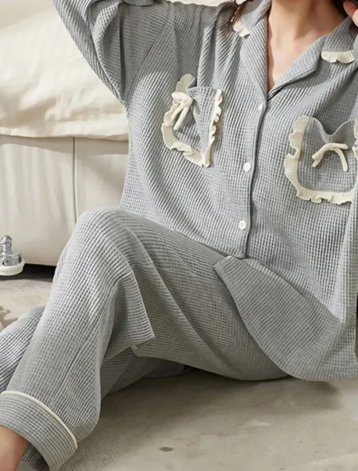 Women's Pajamas Sets Letter Casual Comfort Home Daily Bed Cotton Breathable Lapel Long Sleeve Shirt Pant Button Pocket Fall Winter Home Outfits