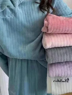 Women's Pajamas Sets Letter Plush Casual Comfort Home Daily Bed Coral Fleece Coral Velvet Warm Crew Neck Long Sleeve Pullover Pant Elastic Waist Fall Winter Light Pink White Home Outfits