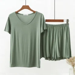 Women's Pajamas Sets Pure Color Fashion Comfort Home Daily Bed Modal Breathable V Wire Short Sleeve T shirt Tee Shorts Elastic Waist Summer Spring Home Outfits