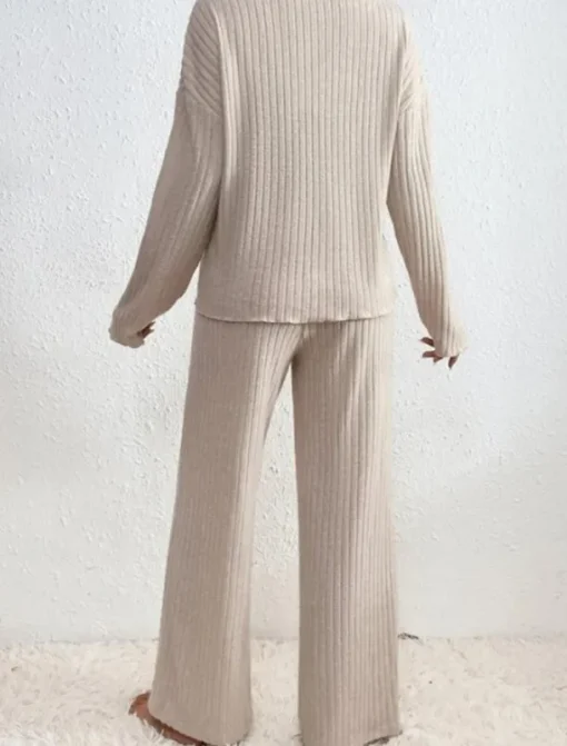 Women's Pajamas Sets Pure Color Fashion Comfort Home Daily Bed Knit Breathable V Wire Long Sleeve Pant Elastic Waist Spring Fall Black Camel Home Outfits