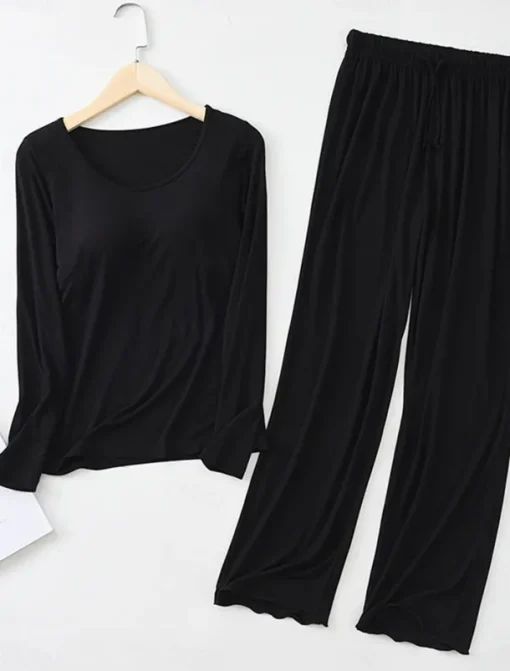 Women's Pajamas Sets Pure Color Casual Comfort Home Bed Modal Breathable Crew Neck Long Sleeve Shirt Pant Fall Winter Home Outfits