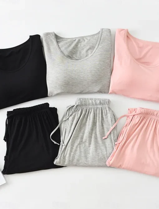 Women's Pajamas Sets Pure Color Casual Comfort Home Bed Modal Breathable Crew Neck Long Sleeve Shirt Pant Fall Winter Home Outfits