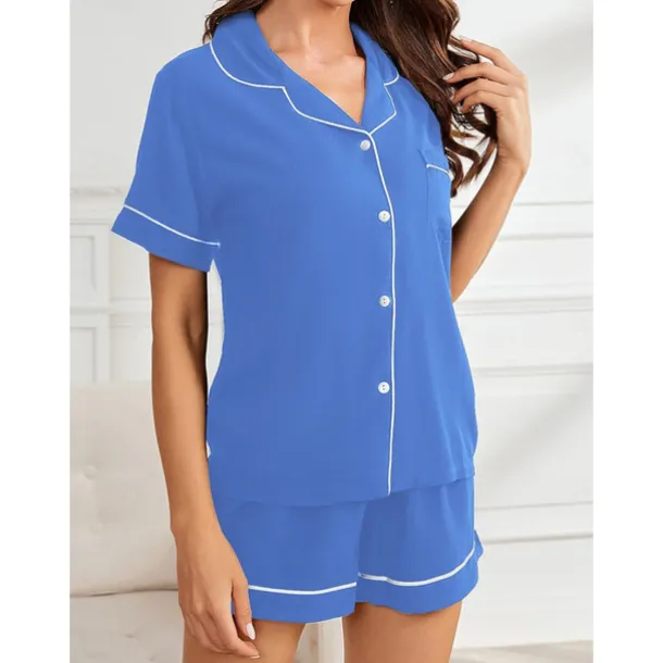 Women's Pajamas Sets Pure Color Fashion Comfort Home Daily Bed Rayon Breathable Lapel Short Sleeve Shirt Shorts Button Pocket Summer Spring Home Outfits