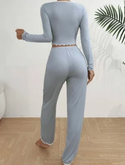 Women's Pajamas Simple Home V Neck Sky Blue khaki Summer Spring