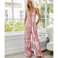 Women's Pajamas Tie Dye Simple Comfort Soft Home Bed Spandex Comfort Crew Neck Long Pant Pocket Summer Spring Home Outfits