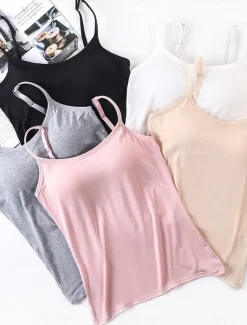 Women's Pajamas Top Pure Color Simple Comfort Daily Rayon Breathable Straps Sleeveless Strap Top Backless Chest pads Summer Spring Home Outfits