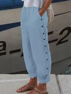 Women's Pants Trousers Casual Daily Long Plain Side Pockets Breathability Comfortable Inelastic Weekend Black White Blue Gray Spring & Summer Regular Fit