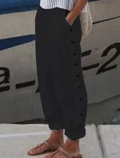 Women's Pants Trousers Casual Daily Long Plain Side Pockets Breathability Comfortable Inelastic Weekend Black White Blue Gray Spring & Summer Regular Fit