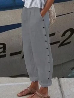 Women's Pants Trousers Casual Daily Long Plain Side Pockets Breathability Comfortable Inelastic Weekend Black White Blue Gray Spring & Summer Regular Fit