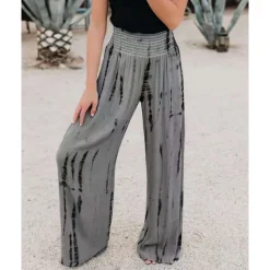 Women's Pants Trousers Casual Daily Long Tie Dye Wide Leg Elastic Waistband Printing Breathability Comfortable Micro-elastic Going out Weekend Pink Blue Green Gray Spring & Summer Regular Fit