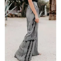 Women's Pants Trousers Casual Daily Long Tie Dye Wide Leg Elastic Waistband Printing Breathability Comfortable Micro-elastic Going out Weekend Pink Blue Green Gray Spring & Summer Regular Fit