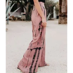 Women's Pants Trousers Casual Daily Long Tie Dye Wide Leg Elastic Waistband Printing Breathability Comfortable Micro-elastic Going out Weekend Pink Blue Green Gray Spring & Summer Regular Fit