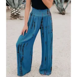 Women's Pants Trousers Casual Daily Long Tie Dye Wide Leg Elastic Waistband Printing Breathability Comfortable Micro-elastic Going out Weekend Pink Blue Green Gray Spring & Summer Regular Fit