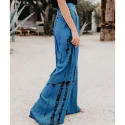 Women's Pants Trousers Casual Daily Long Tie Dye Wide Leg Elastic Waistband Printing Breathability Comfortable Micro-elastic Going out Weekend Pink Blue Green Gray Spring & Summer Regular Fit