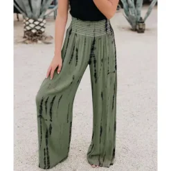 Women's Pants Trousers Casual Daily Long Tie Dye Wide Leg Elastic Waistband Printing Breathability Comfortable Micro-elastic Going out Weekend Pink Blue Green Gray Spring & Summer Regular Fit