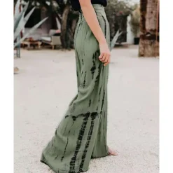 Women's Pants Trousers Casual Daily Long Tie Dye Wide Leg Elastic Waistband Printing Breathability Comfortable Micro-elastic Going out Weekend Pink Blue Green Gray Spring & Summer Regular Fit
