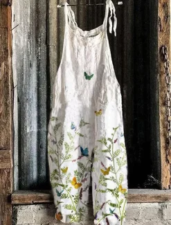 Women's Pants Trousers Dungarees Jumpsuit Rompers Lightweight Casual Ankle-Length Mid Rise Floral Graphic Printing Comfortable Inelastic Casual Daily Weekend Ginger Green ash-colored Golden