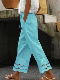 Women's Pants Trousers Fashion Long Plain Side Pockets Cut Out Breathability Comfortable Micro-elastic Casual Daily Black Sky Blue Khaki Spring & Fall Regular Fit
