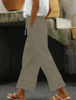 Women's Pants Trousers Fashion Long Plain Side Pockets Cut Out Breathability Comfortable Micro-elastic Casual Daily Black Sky Blue Khaki Spring & Fall Regular Fit