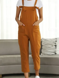 Women's Pants Trousers Jumpsuit Rompers Lightweight Casual Ankle-Length Mid Rise Plain Pocket Breathability Comfortable Inelastic Home Casual Daily claret Deep Green Navy Black Summer Spring Regular