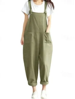 Women's Pants Trousers Jumpsuit Rompers Lightweight Casual Ankle-Length Mid Rise Plain Pocket Breathability Comfortable Inelastic Home Casual Daily claret Deep Green Navy Black Summer Spring Regular