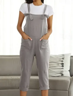 Women's Pants Trousers Jumpsuit Rompers Lightweight Casual Ankle-Length Mid Rise Plain Pocket Breathability Comfortable Inelastic Home Casual Daily claret Deep Green Navy Black Summer Spring Regular