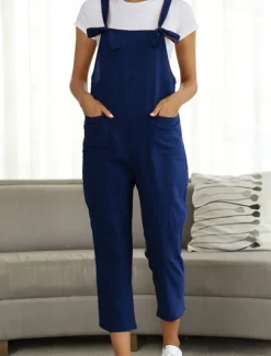 Women's Pants Trousers Jumpsuit Rompers Lightweight Casual Ankle-Length Mid Rise Plain Pocket Breathability Comfortable Inelastic Home Casual Daily claret Deep Green Navy Black Summer Spring Regular