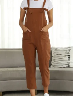 Women's Pants Trousers Jumpsuit Rompers Lightweight Casual Ankle-Length Mid Rise Plain Pocket Breathability Comfortable Inelastic Home Casual Daily claret Deep Green Navy Black Summer Spring Regular