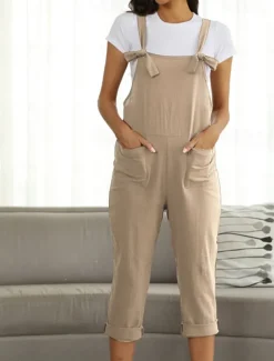 Women's Pants Trousers Jumpsuit Rompers Lightweight Casual Ankle-Length Mid Rise Plain Pocket Breathability Comfortable Inelastic Home Casual Daily claret Deep Green Navy Black Summer Spring Regular