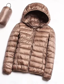 Women's Parka Warm Breathable Zipper Pocket Modern Outdoor Casual Minimalism Plain Street Daily Going out Walking Zipper Hoodie Regular Fit Long Sleeve Outerwear Navy Black Pink Fall Winter