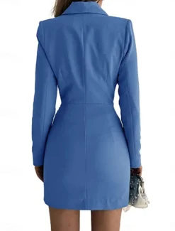 Women's Party Dress Cocktail Dress Work Dress Ruched Shirt Collar Long Sleeve Mini Dress Formal Winter Dress Formal Black White Fall Winter