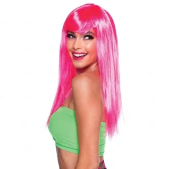 Women's Passion Long Neon Pink Wig for Carnival Fancy Dress Party Costume