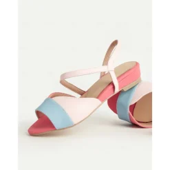 Women's Pastel Colorblock Flat Sandals – Cute Slingback Summer Shoes in Pink, Blue, and White for Daily Wear and Vacation Outfits
