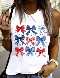 Women's Patriotic Camisole Tank Top Graphic Flag Vintage Tropical Daily Sleeveless Crew Neck Regular Tops Daily Holiday White Dark Gray Beige Summer Spring