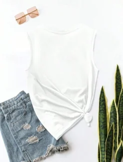 Women's Patriotic Camisole Tank Top Graphic Flag Vintage Tropical Daily Sleeveless Crew Neck Regular Tops Daily Holiday White Dark Gray Beige Summer Spring