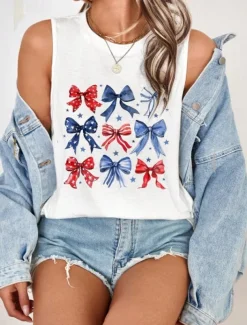 Women's Patriotic Camisole Tank Top Graphic Flag Vintage Tropical Daily Sleeveless Crew Neck Regular Tops Daily Holiday White Dark Gray Beige Summer Spring