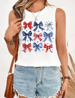 Women's Patriotic Camisole Tank Top Graphic Flag Vintage Tropical Daily Sleeveless Crew Neck Regular Tops Daily Holiday White Dark Gray Beige Summer Spring