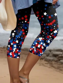 Women's Patriotic Capri Pants Leggings Vintage Fashion Casual Calf-Length High Waist Pants Graphic American Flag Printing Breathable Soft Stretchy Vacation