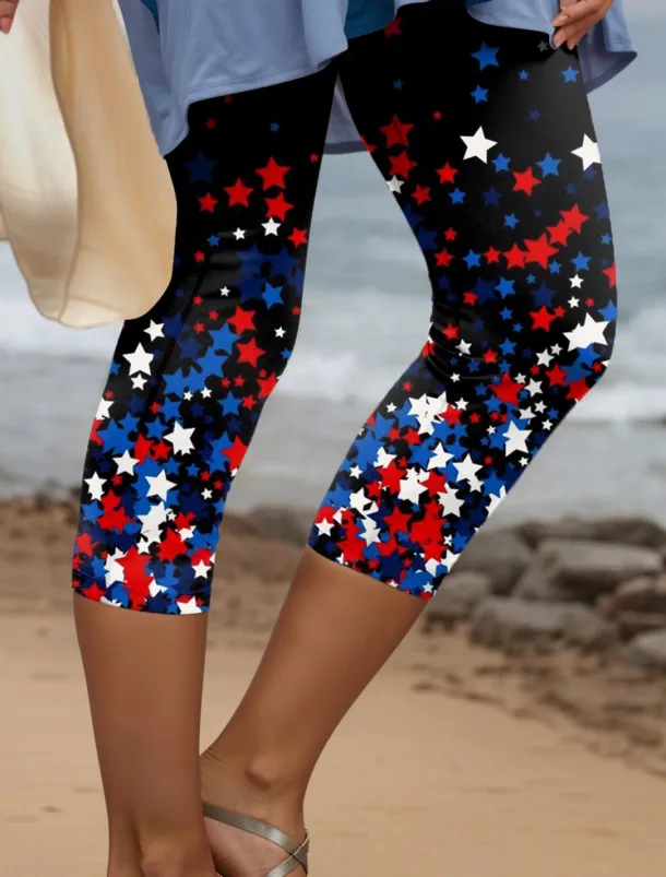 Women's Patriotic Capri Pants Leggings Vintage Fashion Casual Calf-Length High Waist Pants Graphic American Flag Printing Breathable Soft Stretchy Vacation