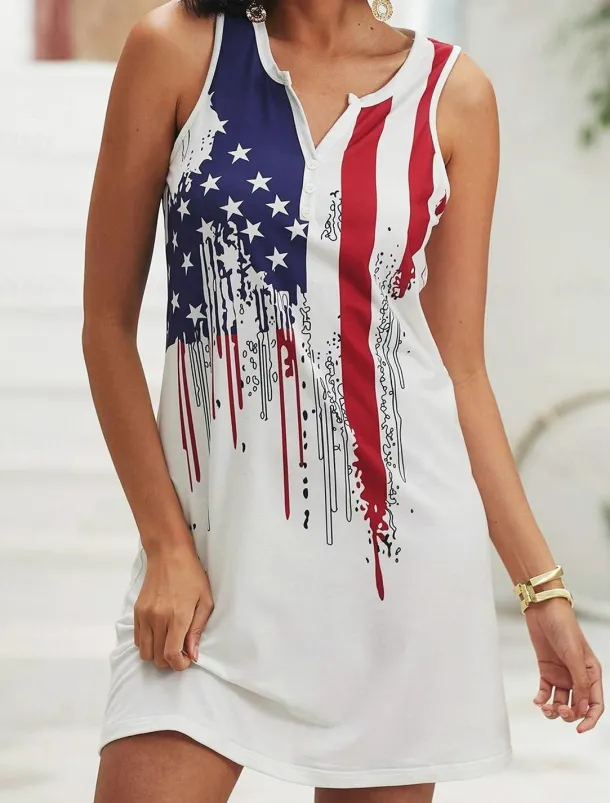 Women's Patriotic Dress Mini Dress Petite Dress T Shirt Dress Tee Dress Sundress Summer Dress Active Fashion Streetwear Outdoor Vacation Street Regular Fit Flag