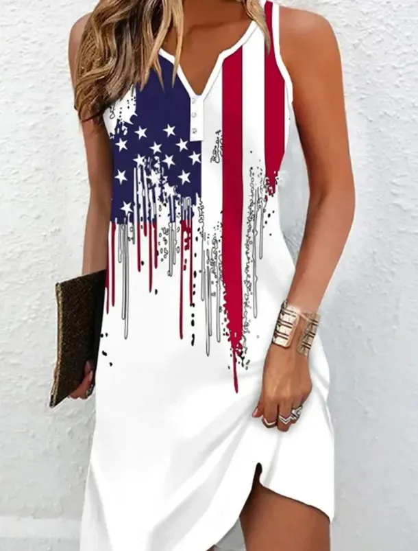 Women's Patriotic Dress Mini Dress Petite Dress T Shirt Dress Tee Dress Sundress Summer Dress Active Fashion Streetwear Outdoor Vacation Street Regular Fit Flag