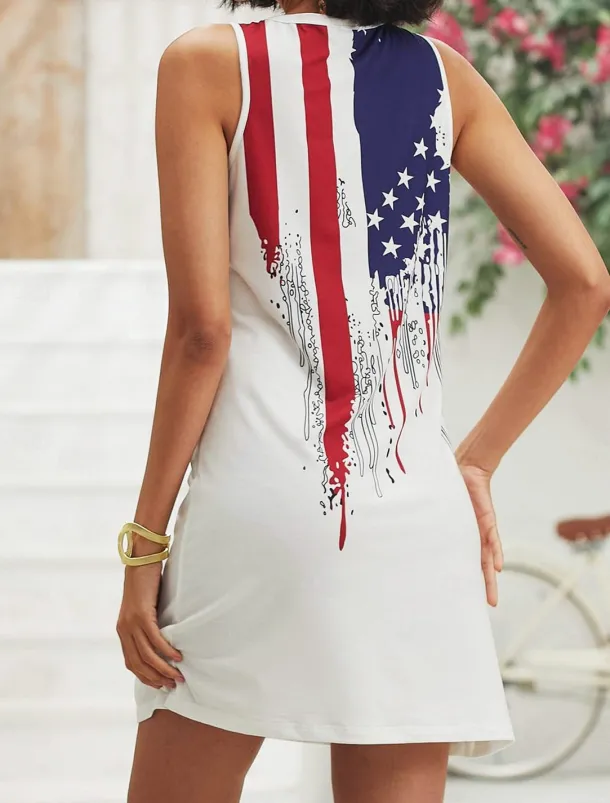 Women's Patriotic Dress Mini Dress Petite Dress T Shirt Dress Tee Dress Sundress Summer Dress Active Fashion Streetwear Outdoor Vacation Street Regular Fit Flag