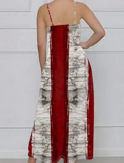 Women's Patriotic Dress Maxi Dress Sundress A Line Dress Slip Dress Vacation Casual Going out Beach Regular Fit Graphic National Flag Sleeveless V Neck Red