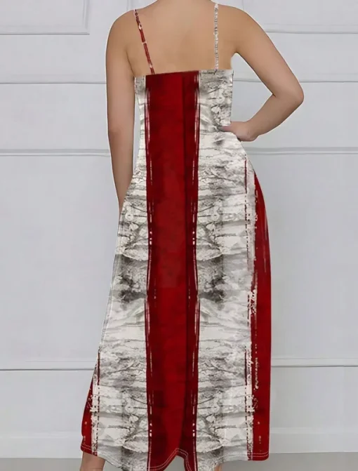 Women's Patriotic Dress Maxi Dress Sundress A Line Dress Slip Dress Vacation Casual Going out Beach Regular Fit Graphic National Flag Sleeveless V Neck Red